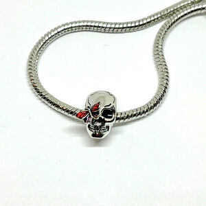 Sterling Silver Butterfly Skull Head Charm Bead for European Bracelet 3D